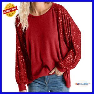 Sequin Sparkle Long Sleeve Sweatshirt Loose Fit Party Top